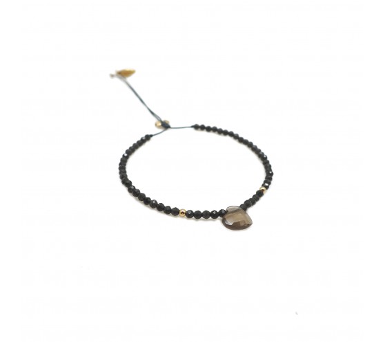 Noemie Bracelet Pierre Oeil De Chat Fume Et Pierre Quartz Fume Taillee Au Choix Forme Pierre Coeur